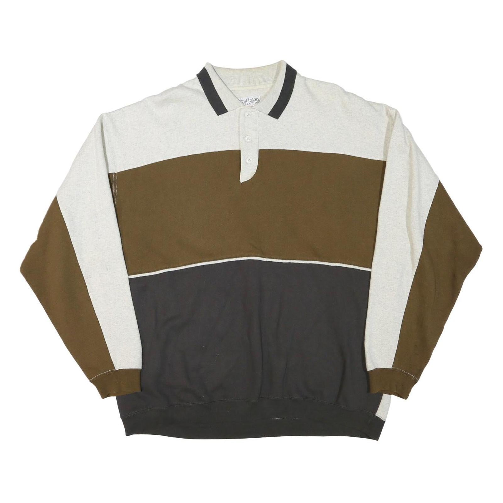 GREAT LAKES Mens Beige & Brown & Black Collared XL Cotton Blend Sweater Pullover Refurbished - N/A refurbished available on Cerqular