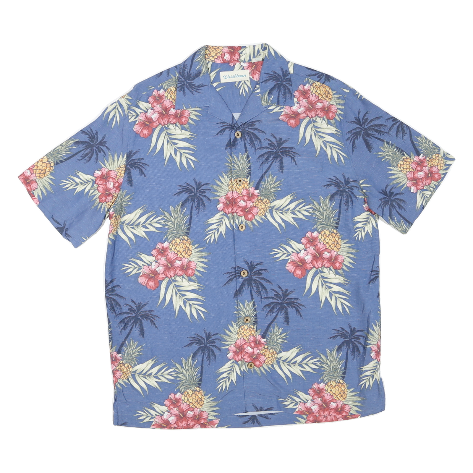 CARIBBEAN Mens Blue Pineapple & Floral Hawaiian Shirt S Relaxed Cotton Blend Refurbished - N/A refurbished available on Cerqular