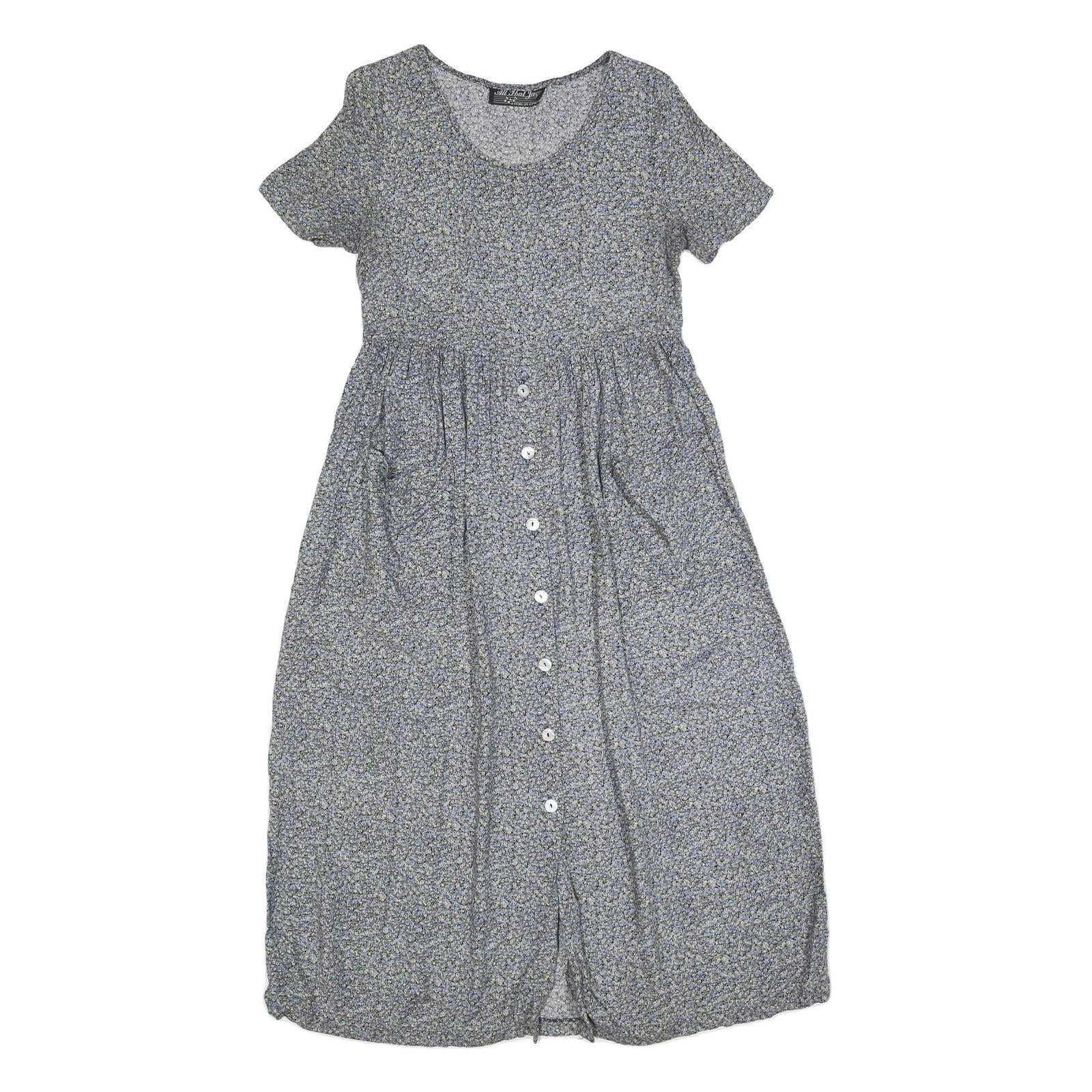 ALL THAT JAZZ Womens Grey Floral Day Dress Cotton Blend Short Sleeve Midi M Refurbished - N/A refurbished available on Cerqular