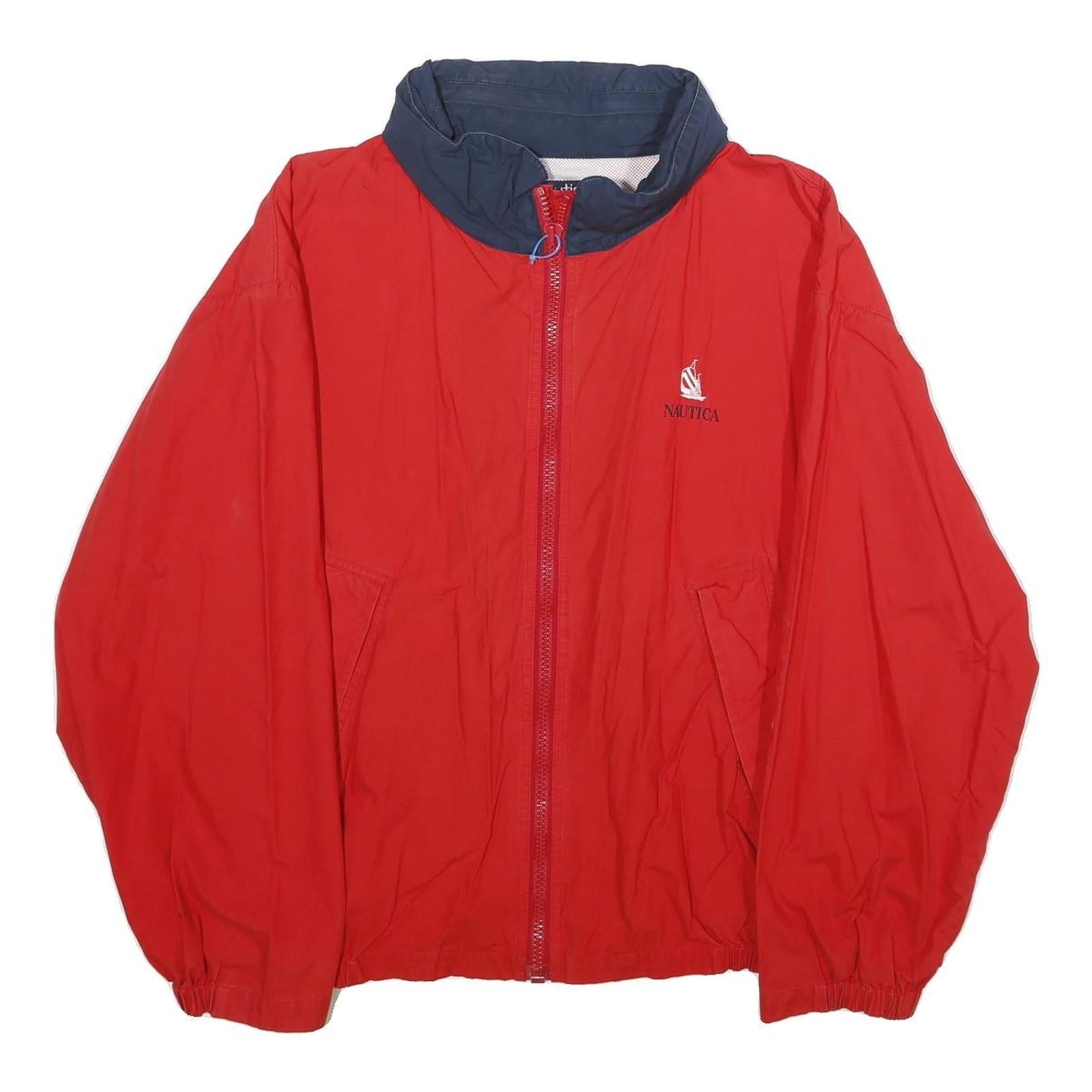 NAUTICA Mens Red & Navy Cotton Zip Jacket L Lightweight Sailing Graphic Refurbished - N/A refurbished available on Cerqular