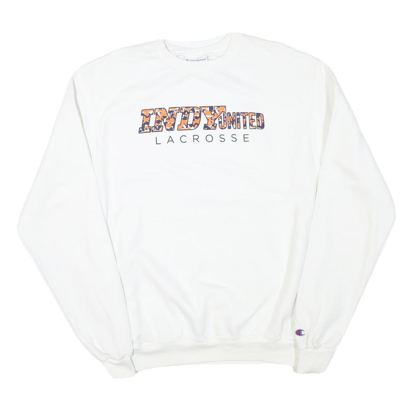 CHAMPION Mens White Indy United Lacrosse Crew Neck M Sport Sweatshirt Refurbished - N/A refurbished available on Cerqular