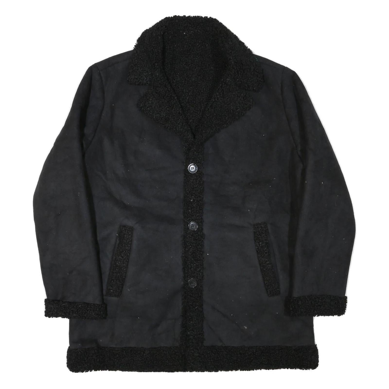 Womens Black Faux Shearling Button Jacket L Polyester Blend Classic Winter Refurbished - N/A refurbished available on Cerqular