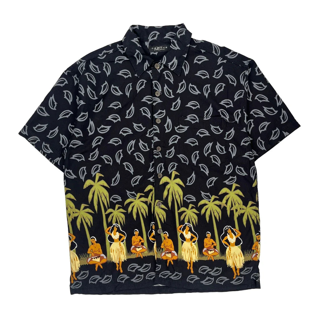 Cactus Hawaiian Shirt - Large Black Cotton Blend Refurbished - Thrifted (note: this is a term often used to describe second- refurbished available on Cerqular