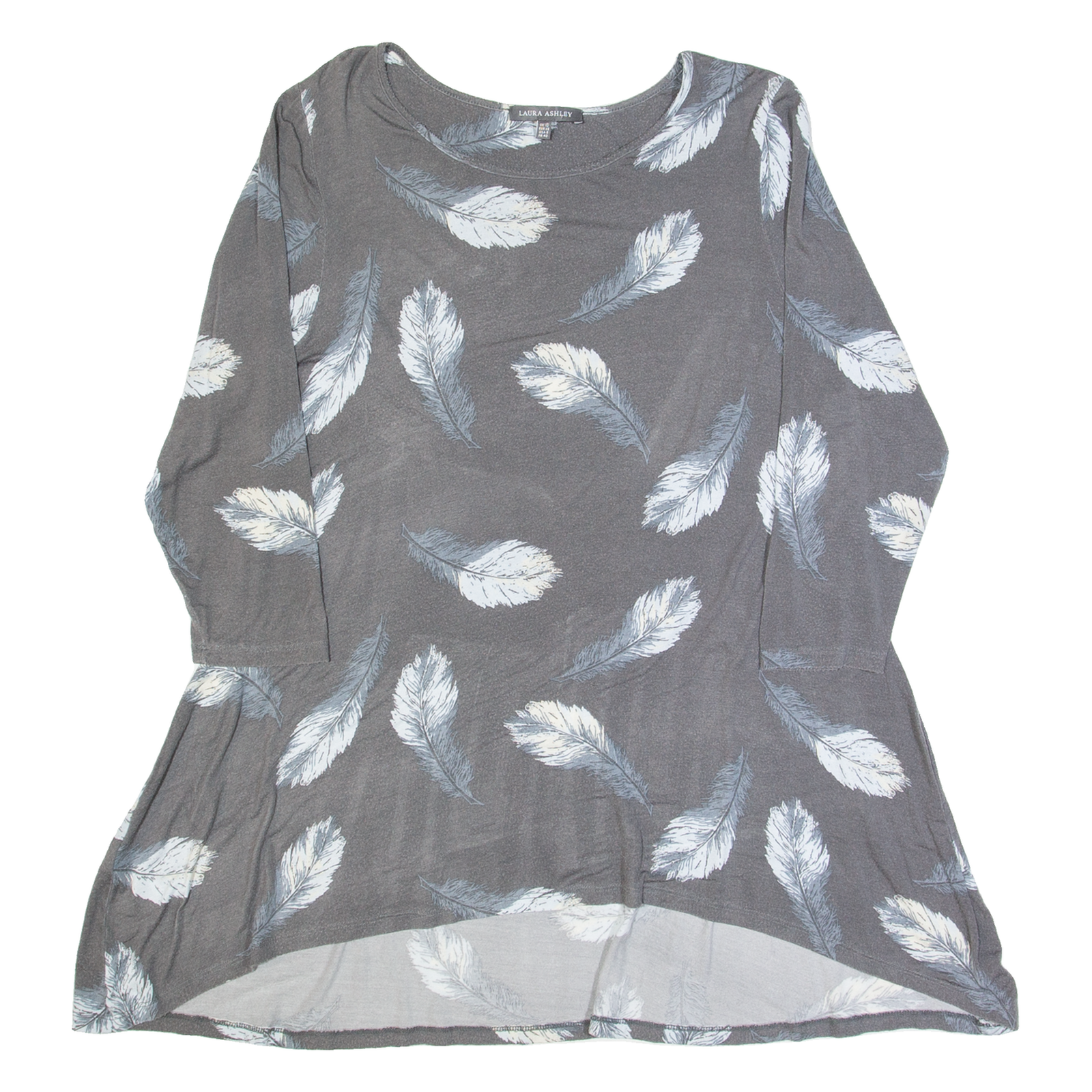 LAURA ASHLEY Feather Design Womens Printed Top Grey 3/4 Sleeve UK 12 Refurbished - N/A refurbished available on Cerqular
