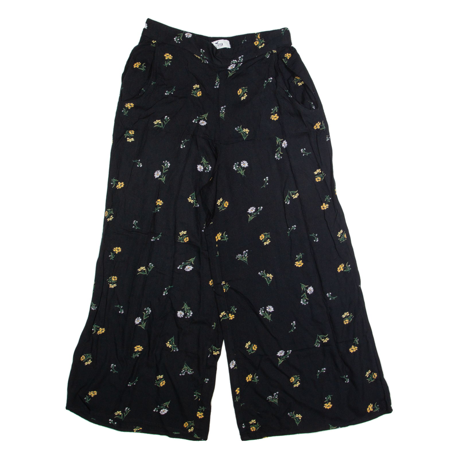 HOLLISTER Floral Womens Trousers Black Regular Wide-Leg W24 L22 Refurbished - N/A refurbished available on Cerqular