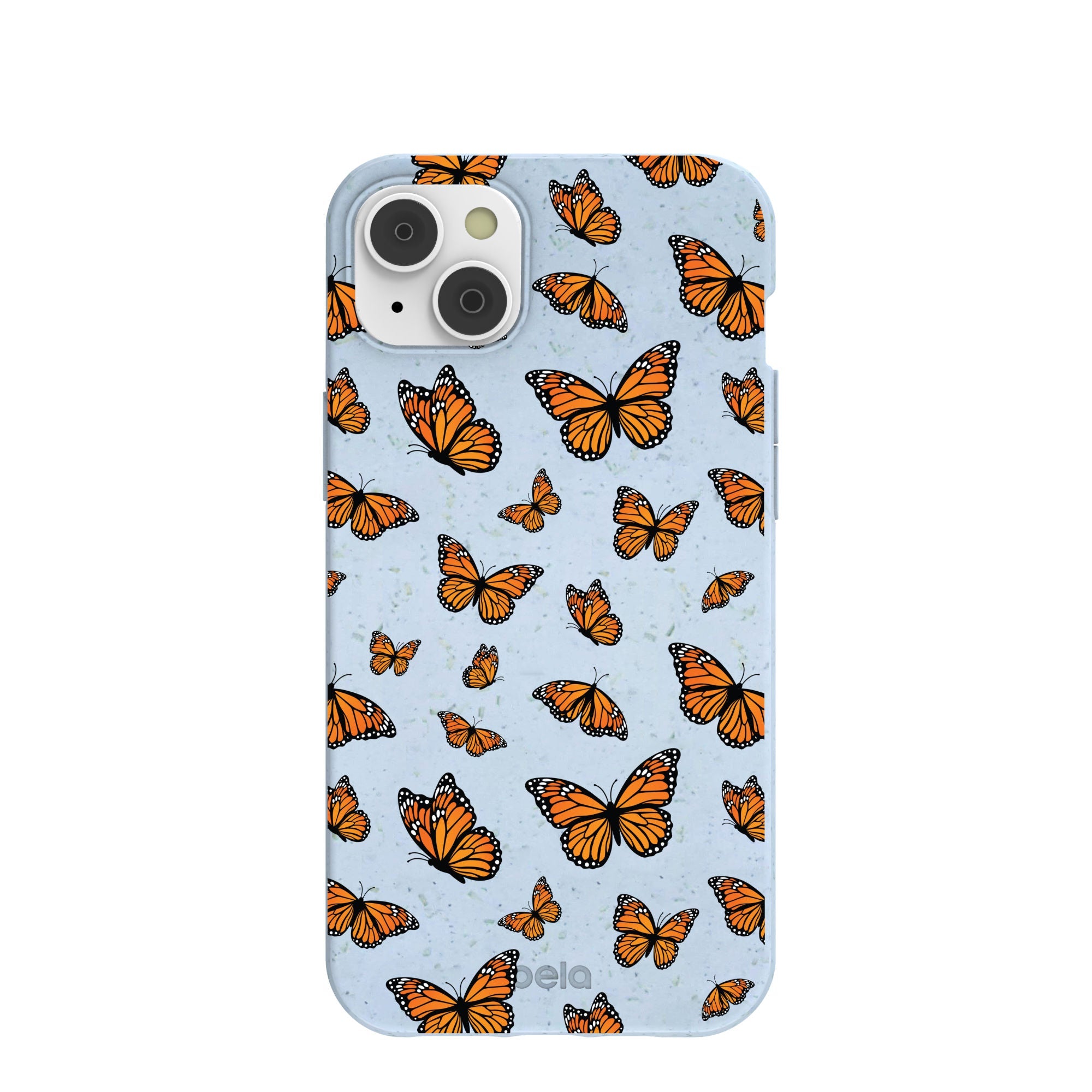 Powder Blue Monarchs in flight iPhone 14 Plus Case Refurbished - Pela Case refurbished available on Cerqular