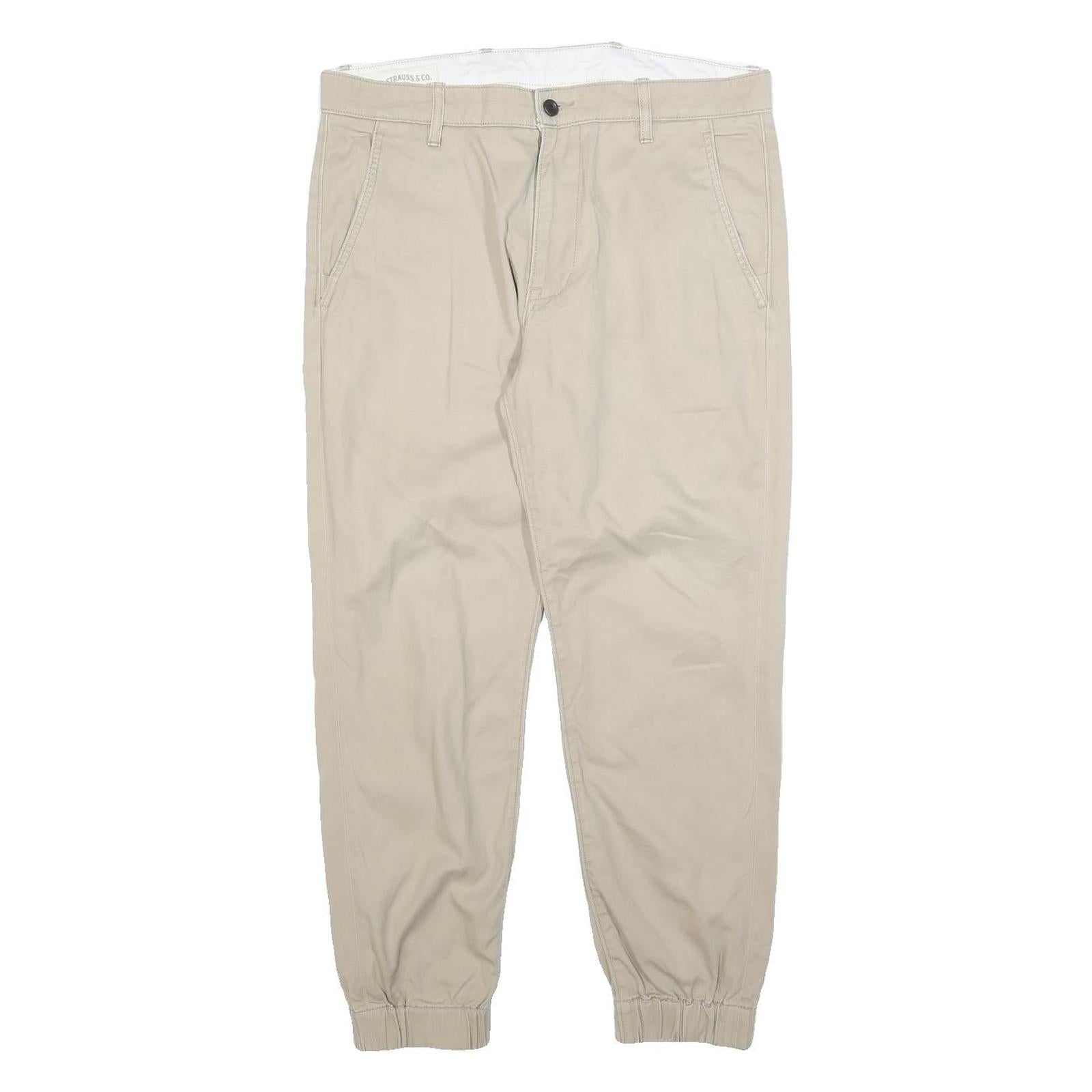 LEVI'S Mens Cotton Blend Beige Slim Tapered Trousers W34 L26 Elasticated Hem Refurbished - N/A refurbished available on Cerqular