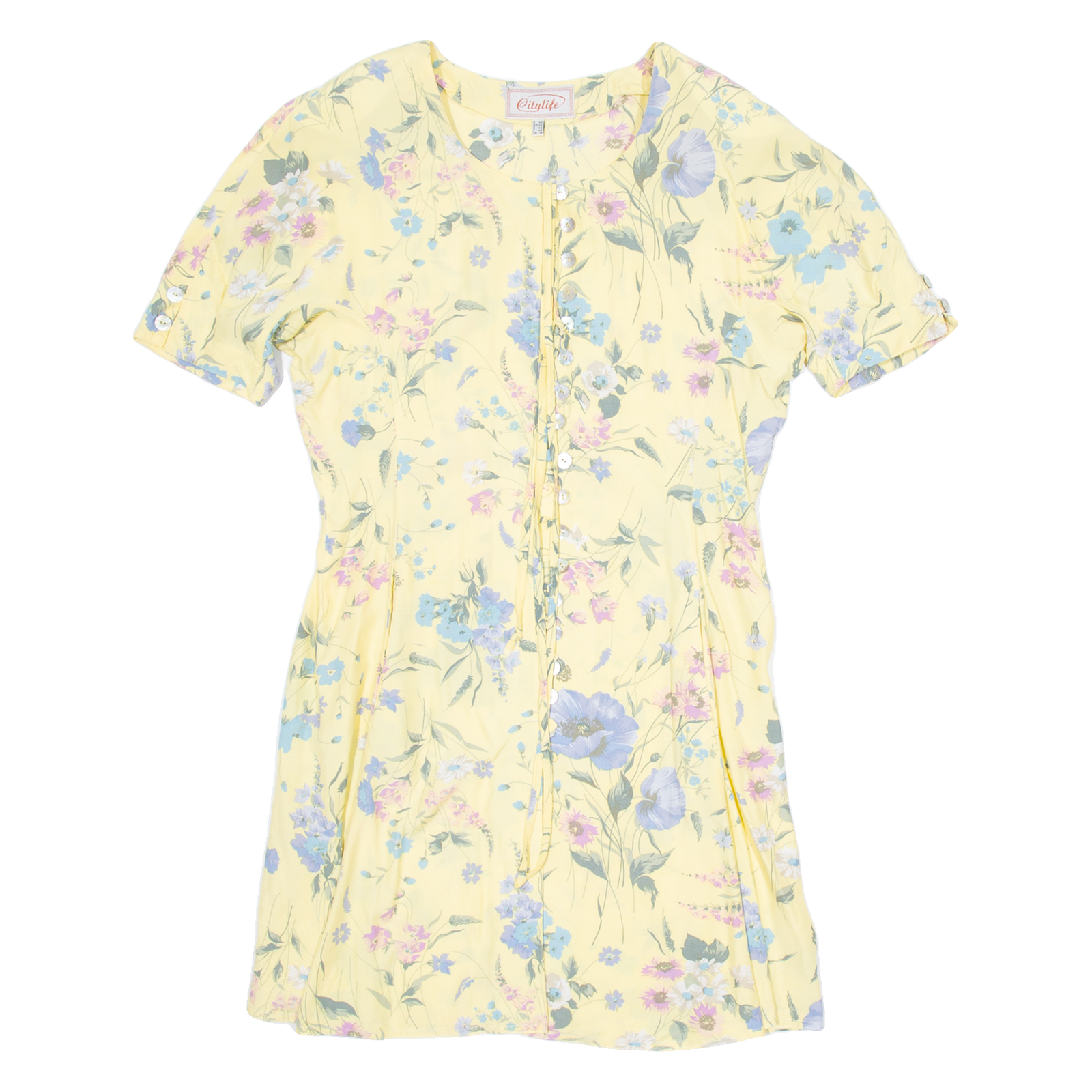 CITY LIFE Womens Tea Dress Yellow Floral Short Sleeve Knee Length UK 14 Refurbished - N/A refurbished available on Cerqular