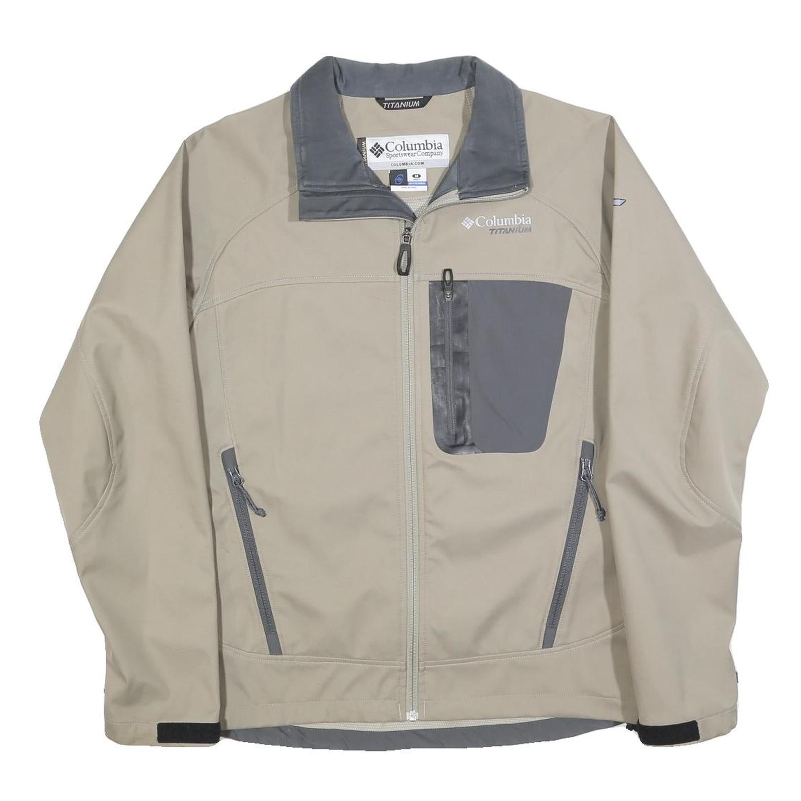 COLUMBIA Mens Beige & Grey Outdoor Jacket M Polyester Blend Zip Titanium Refurbished - N/A refurbished available on Cerqular