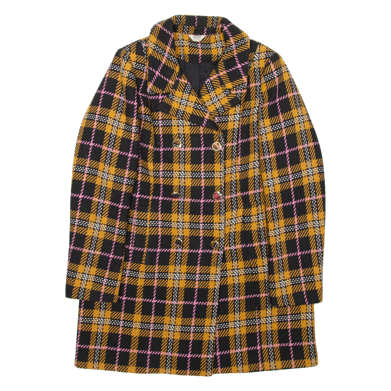 LIU JO Womens Overcoat Coat Black Check L Refurbished - N/A refurbished available on Cerqular