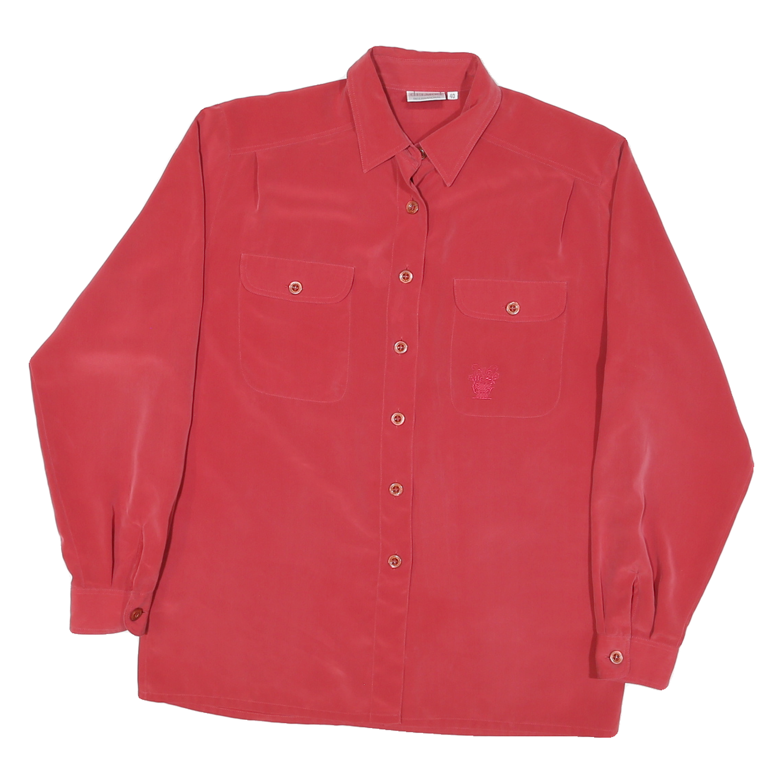 DELMOD Womens Red Shirt L Button Front Silk Classic Collar Long Sleeve Refurbished - N/A refurbished available on Cerqular