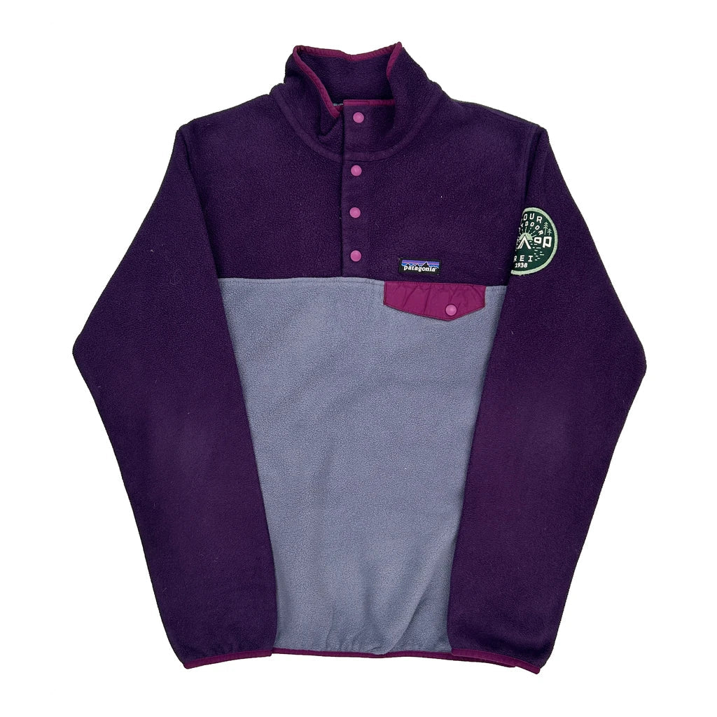 Buy Synchilla Patagonia Fleece - Medium Purple Polyester Refurbished - $107.19 Synchilla Patagonia Fleece - Medium Purple Polyester Refurbished - Thrifted (note: this is a term often used to describe second- refurbished available on Cerqular
