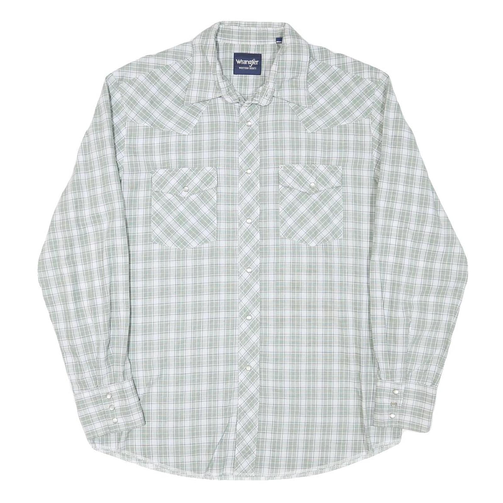 WRANGLER Mens Green & White Checked Western Shirt L Cotton Blend Long Sleeve Refurbished - N/A refurbished available on Cerqular