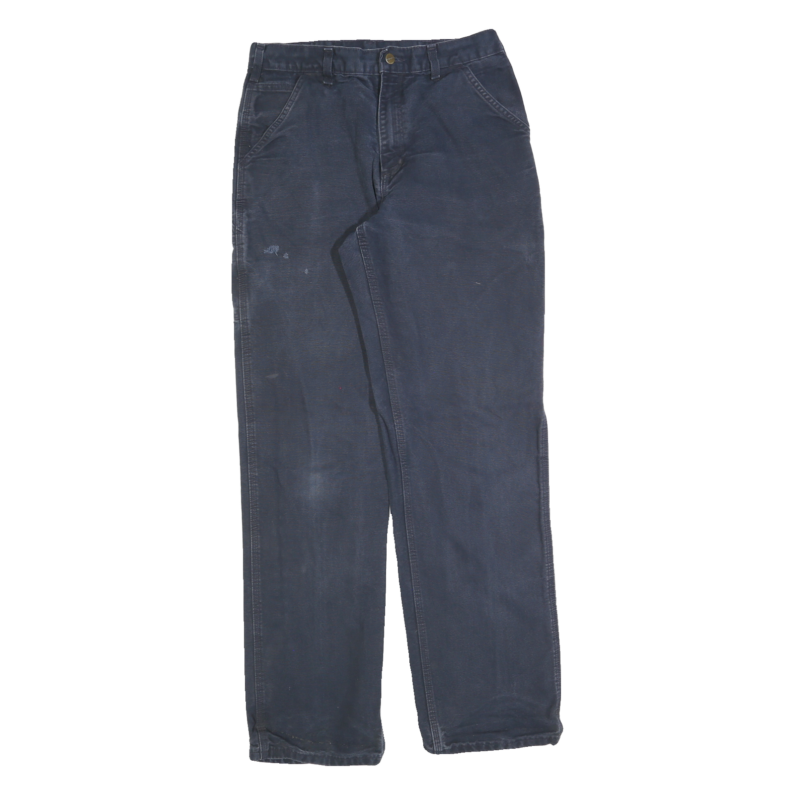 CARHARTT Mens Cotton Blend Navy Blue Regular Straight Trousers W32 L36 Workwear Refurbished - N/A refurbished available on Cerqular