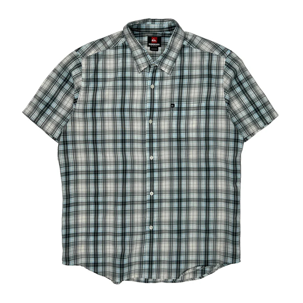 Quiksilver Checked Short Sleeve Shirt - XL White Cotton Refurbished - Thrifted (note: this is a term often used to describe second- refurbished available on Cerqular