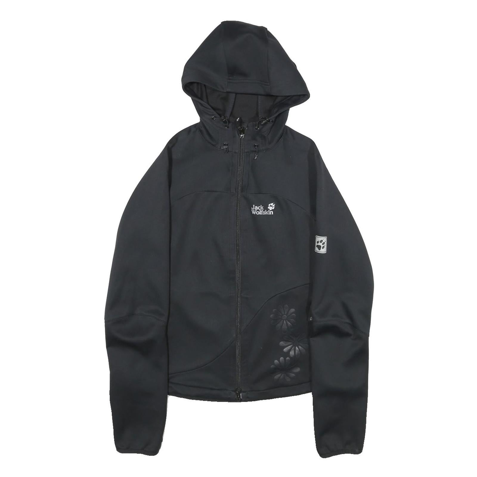 JACK WOLFSKIN Womens Black Outdoor Jacket UK 8 Polyester Hooded Zip Floral Refurbished - N/A refurbished available on Cerqular
