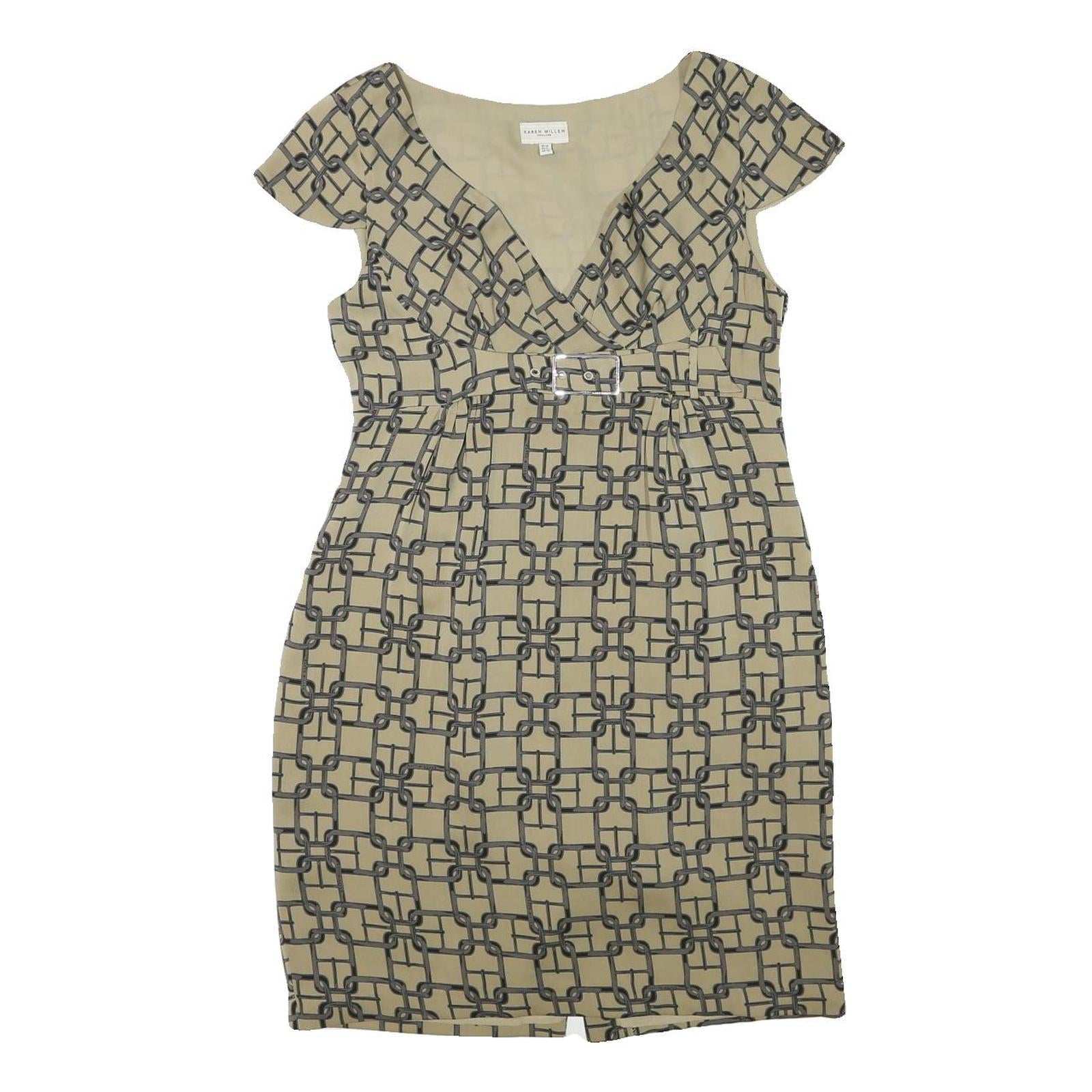 KAREN MILLEN Womens Beige Chain Print Day Dress Polyester Blend Short Sleeve UK Refurbished - N/A refurbished available on Cerqular