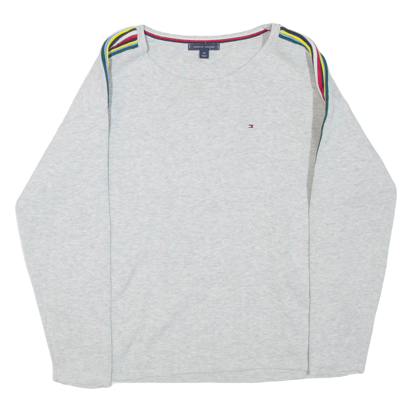 TOMMY HILFIGER Womens Patterned Jumper Grey Striped Tight Knit S Refurbished - N/A refurbished available on Cerqular