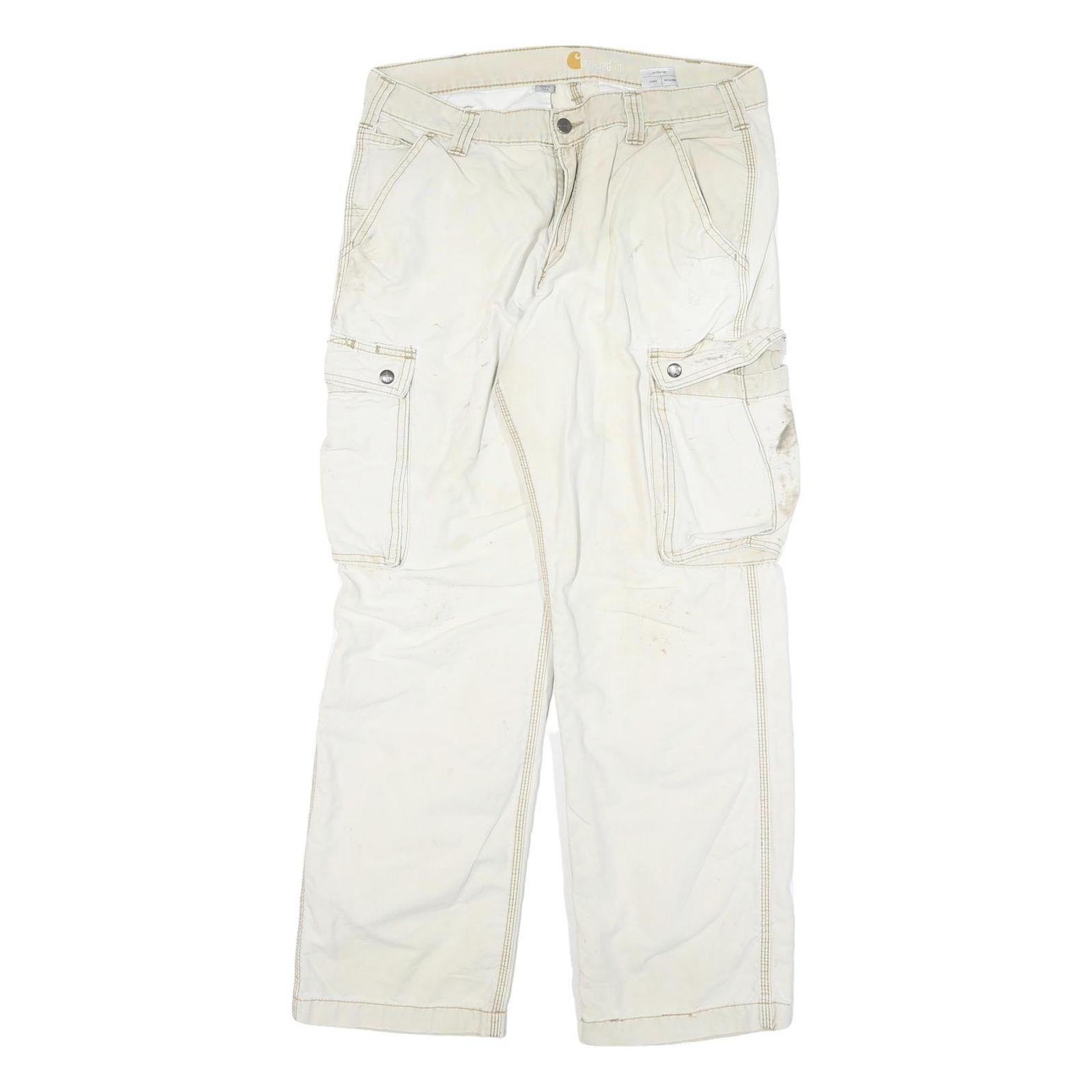 CARHARTT Mens Relaxed White Cargo Cotton Blend Trousers W34 L32 Workwear Zip Refurbished - N/A refurbished available on Cerqular