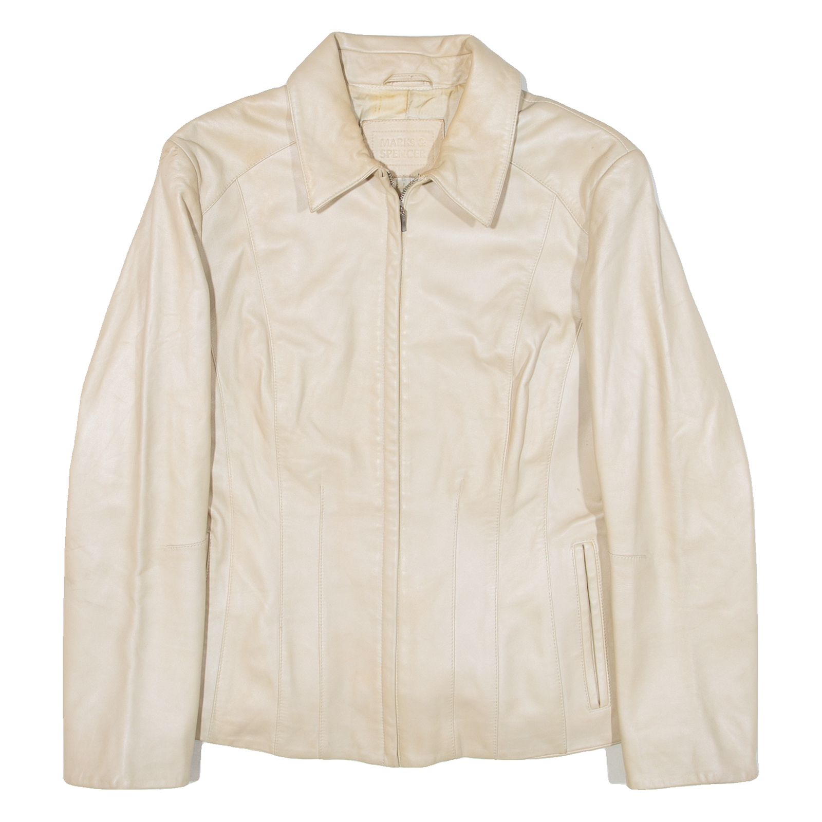 MARKS & SPENCER Womens Jacket Cream Leather UK 12 Refurbished - N/A refurbished available on Cerqular
