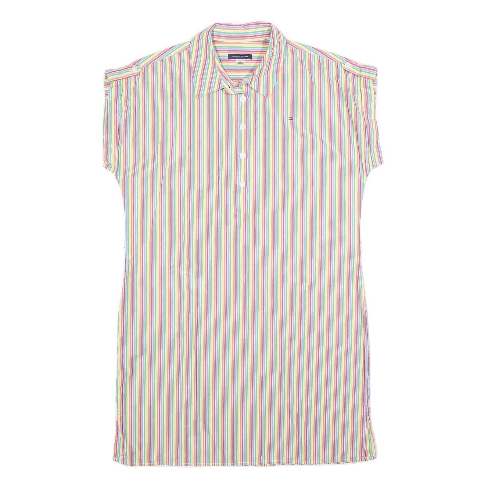TOMMY HILFIGER Womens White & Multi Stripe Day Shirt Cotton Blend Sleeveless M Refurbished - N/A refurbished available on Cerqular