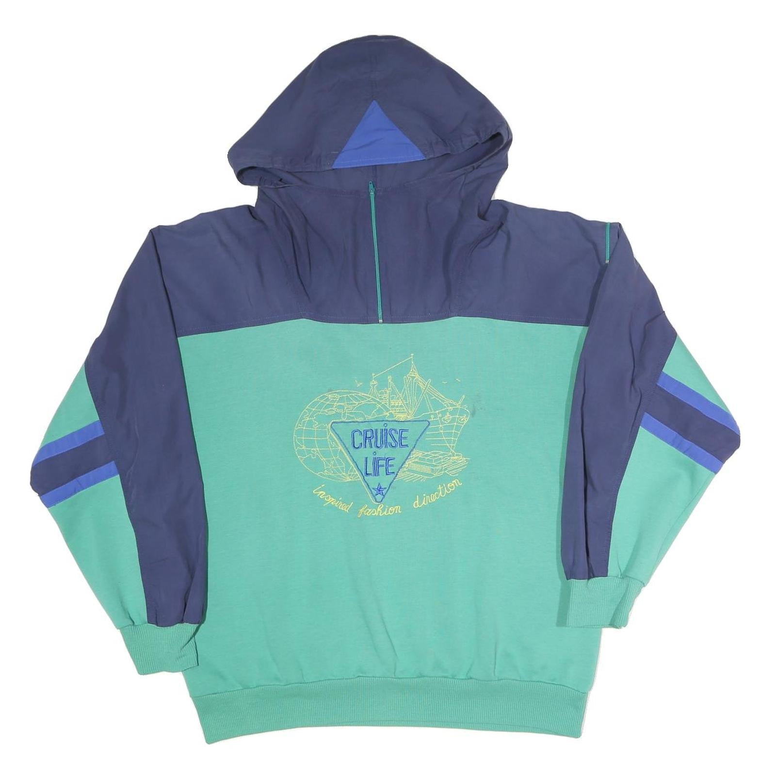 Mens Blue & Green Cruise Life Hoodie XL Cotton Blend Colourblock Pullover Refurbished - N/A refurbished available on Cerqular