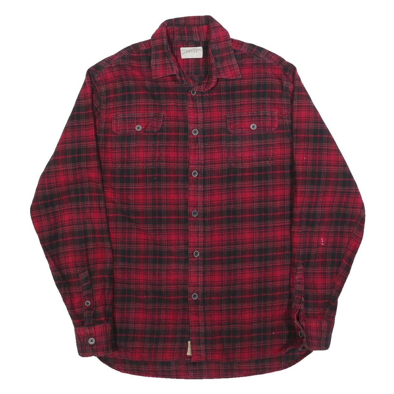 JACHS Mens Red & Black Checked Shirt L Casual Cotton Blend Long Sleeve Button Refurbished - N/A refurbished available on Cerqular