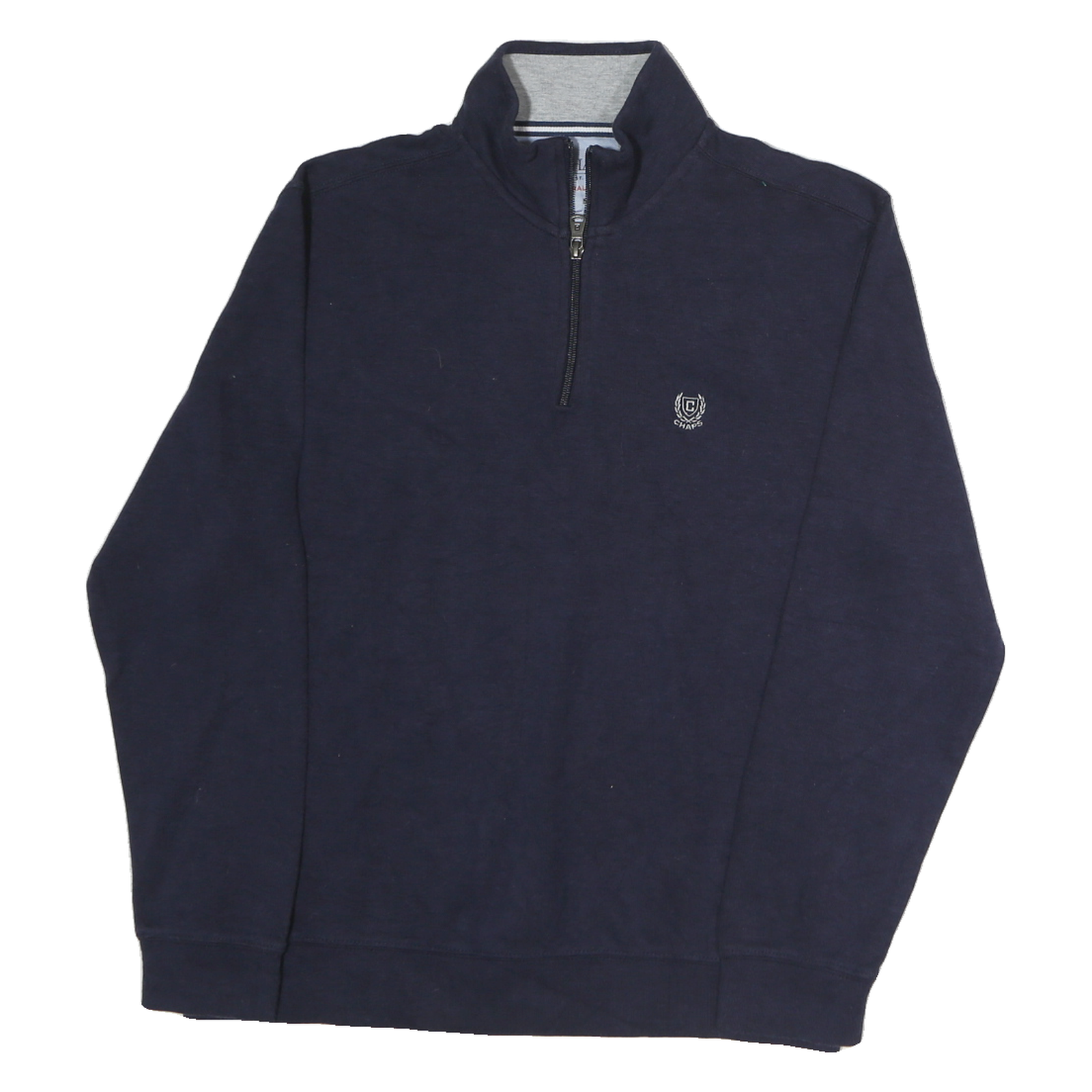 CHAPS Mens Navy Zip Neck Sweatshirt M Embroidered Logo Cotton Pullover Refurbished - N/A refurbished available on Cerqular