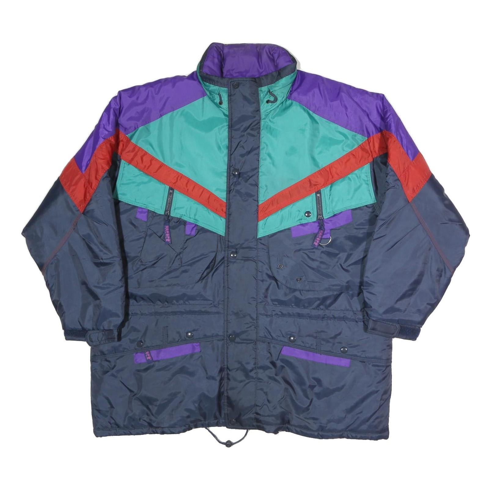Mens Navy Blue Purple & Teal Red Colourblock Retro Jacket XL Polyester Refurbished - N/A refurbished available on Cerqular