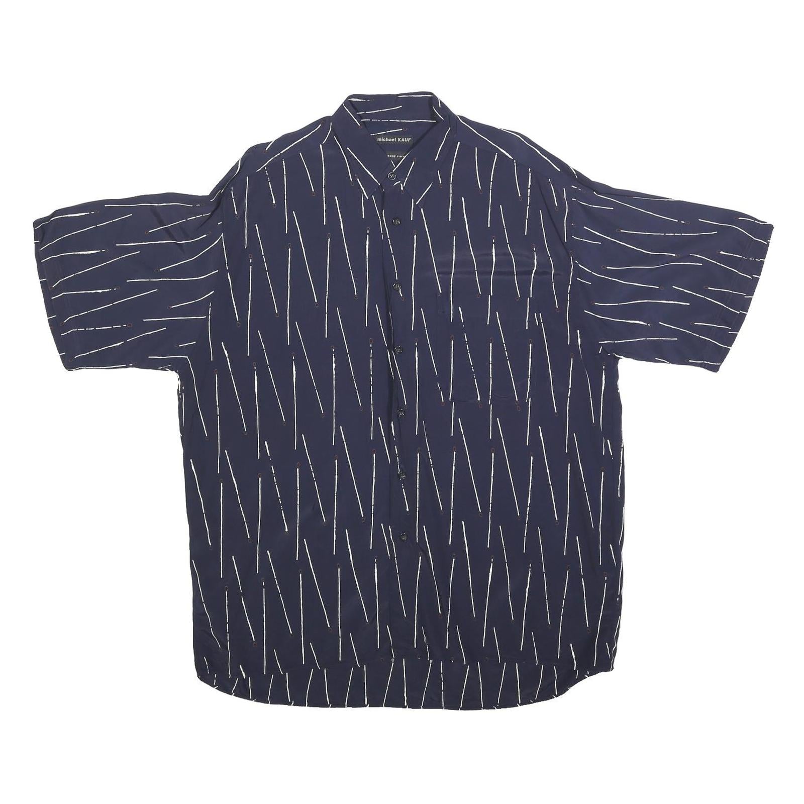 MICHAEL KAUF Mens Navy Blue & White Pattern Short Sleeve Shirt L Relaxed Fit Refurbished - N/A refurbished available on Cerqular