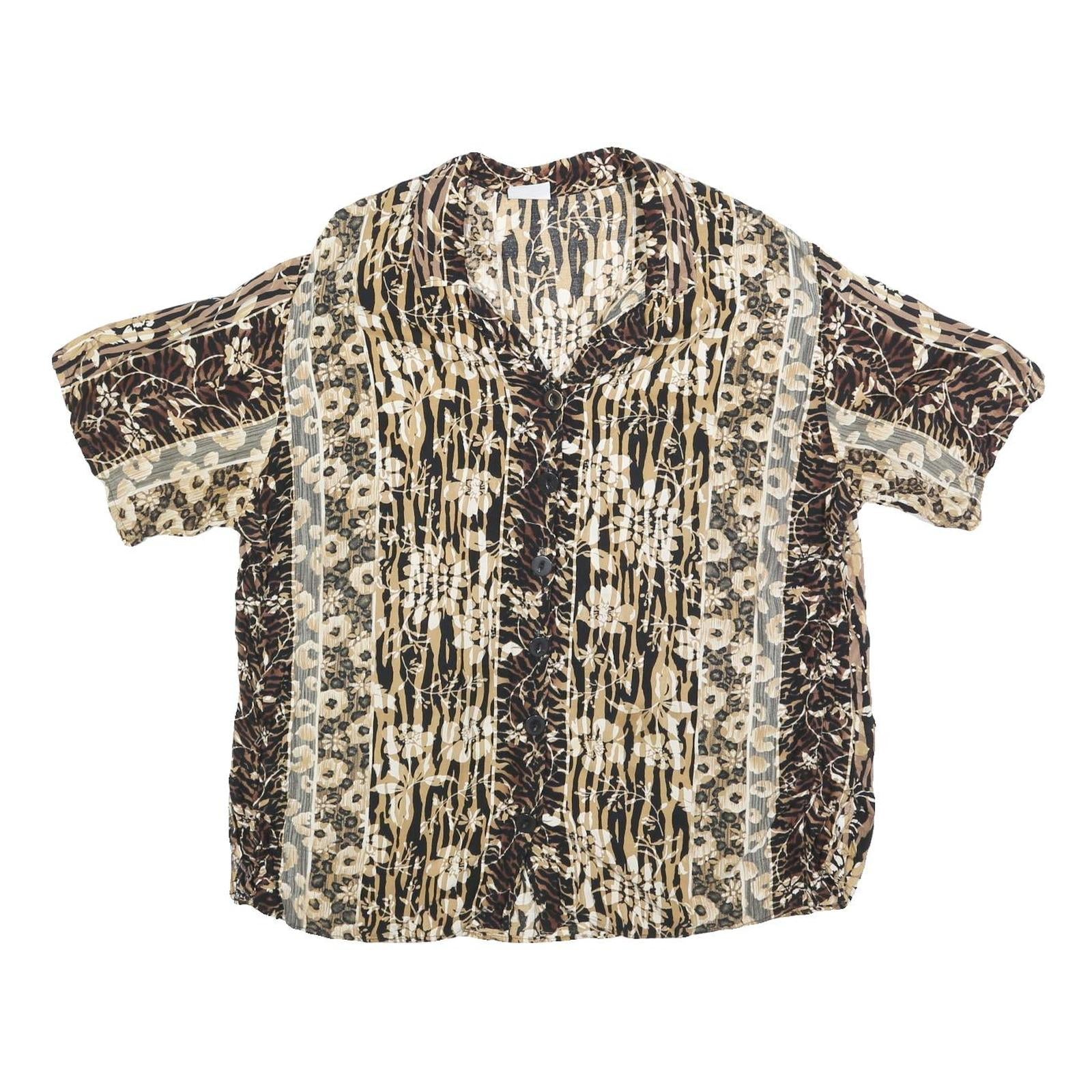 BASIC EDITIONS Womens Beige & Brown Printed Shirt Short Sleeve Collared XL Refurbished - N/A refurbished available on Cerqular