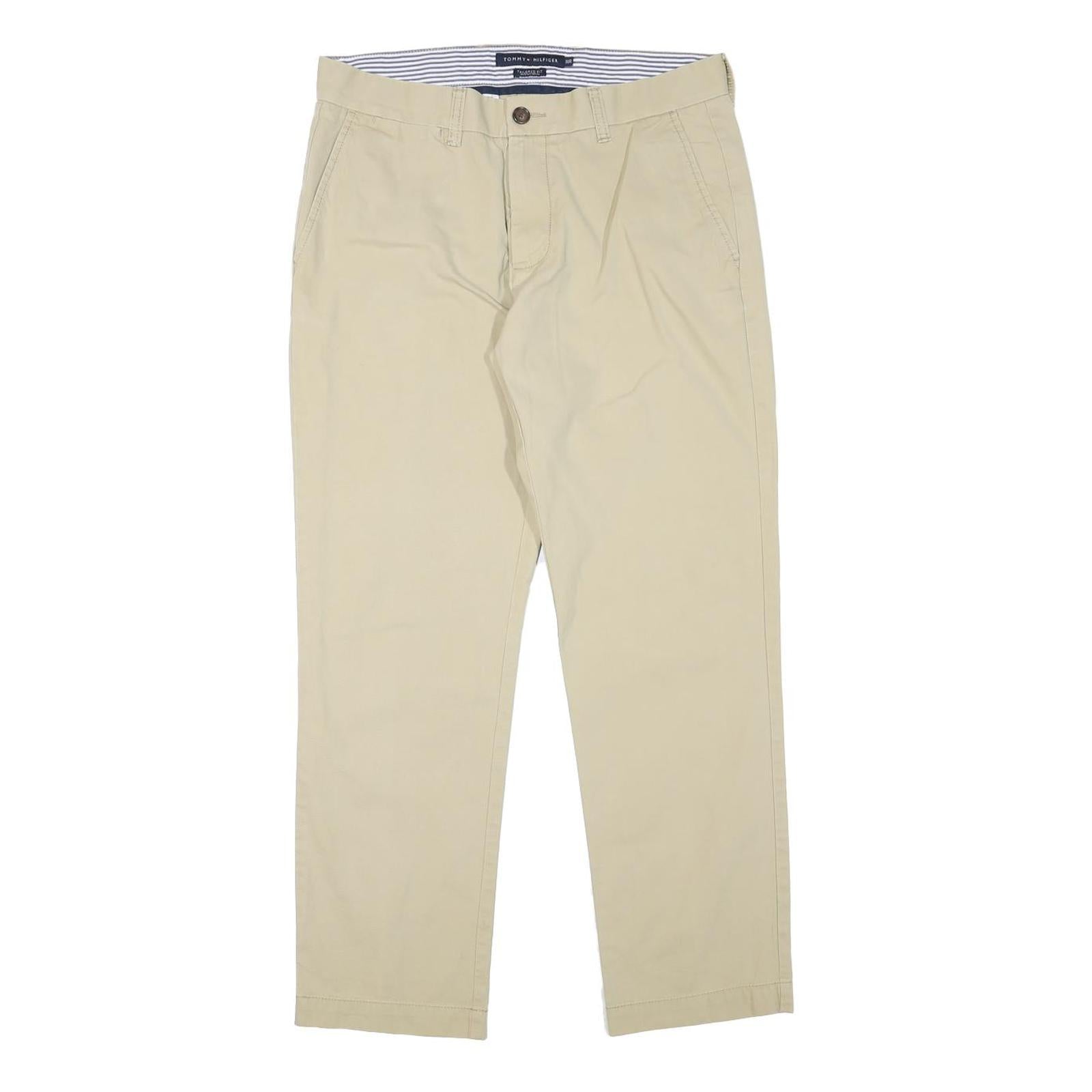 TOMMY HILFIGER Mens Cotton Blend Beige Regular Fit Straight Trousers W32 L30 Refurbished - N/A refurbished available on Cerqular