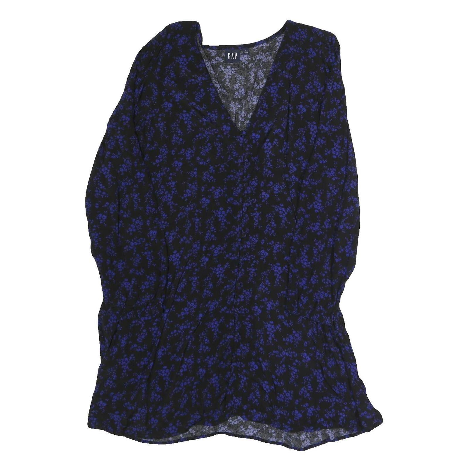 GAP Womens Black & Blue Floral Day Dress Polyester Blend V-Neck Long Sleeve M Refurbished - N/A refurbished available on Cerqular