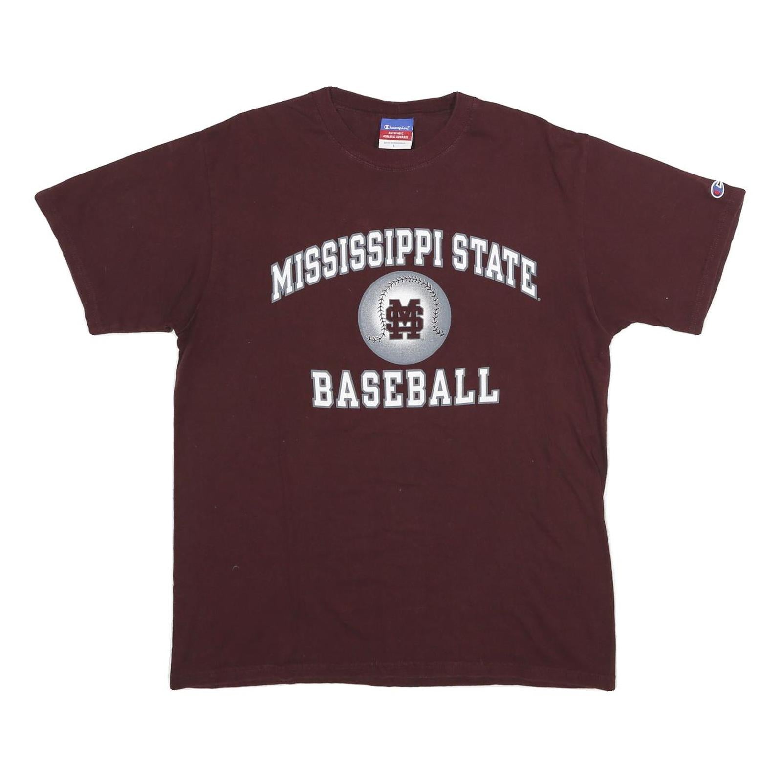 CHAMPION Mens Maroon Mississippi State Baseball T-Shirt L Short Sleeve Crew Neck Refurbished - N/A refurbished available on Cerqular