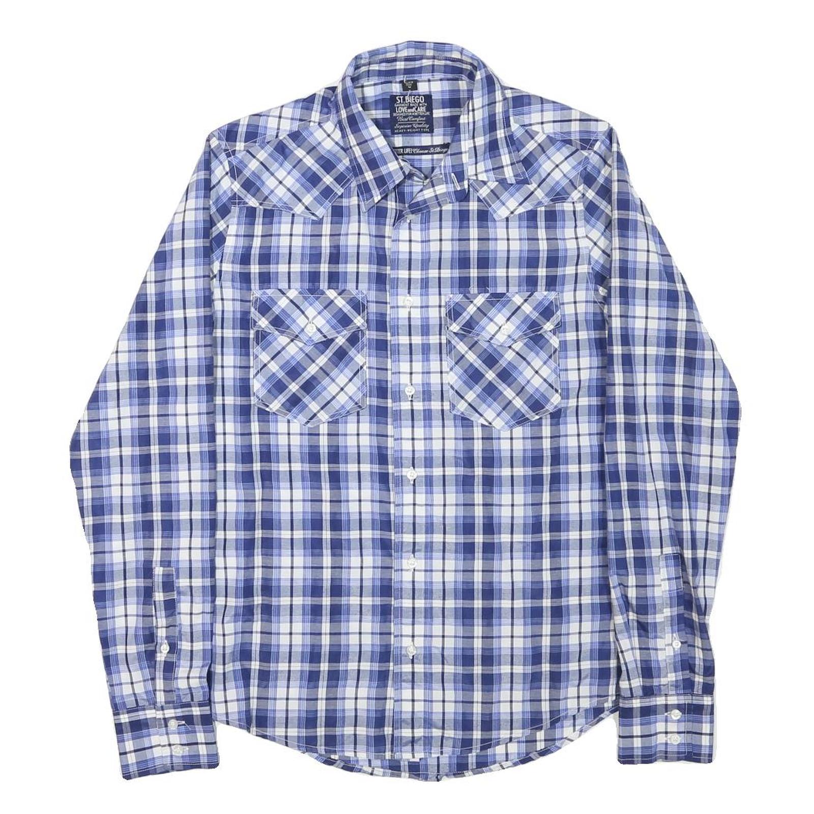 ST DIEGO Mens Blue & White Check Shirt M Casual Cotton Blend Long Sleeve Refurbished - N/A refurbished available on Cerqular