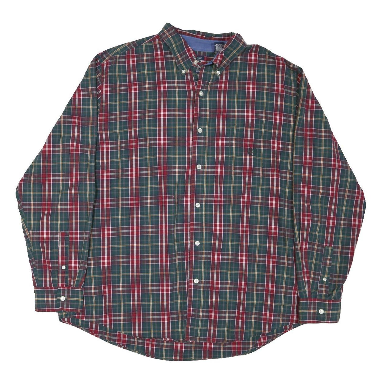 CHAPS Mens Green & Red Check Shirt 2XL Cotton Blend Long Sleeve Button Collar Refurbished - N/A refurbished available on Cerqular