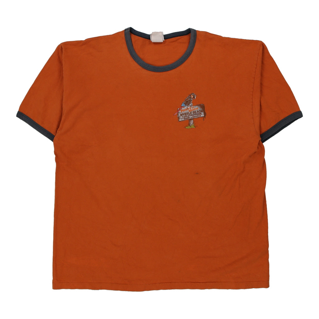 Myrtle Beach Harley Davidson Graphic T-Shirt - 2XL Orange Cotton | Size: xx-large Refurbished - Thrifted (note: this is a term often used to describe second- refurbished available on Cerqular