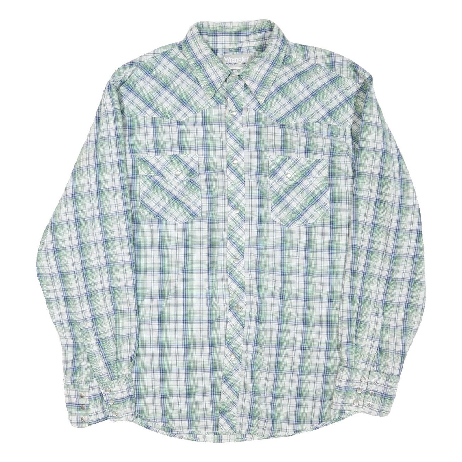 WRANGLER Mens Blue & Green Check Shirt M Classic Fit Cotton Blend Casual Refurbished - N/A refurbished available on Cerqular