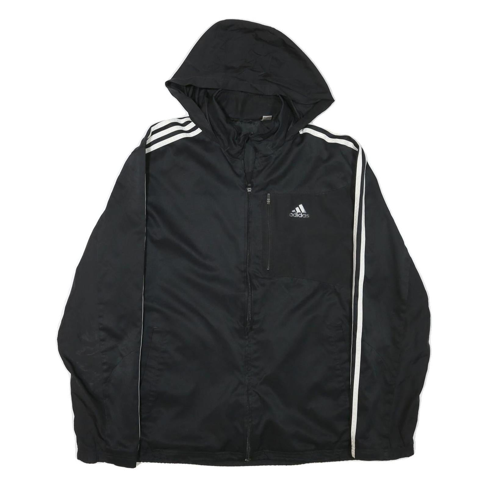 ADIDAS Mens Black & White Hooded Zip Jacket L Polyester Blend Sportswear Refurbished - N/A refurbished available on Cerqular