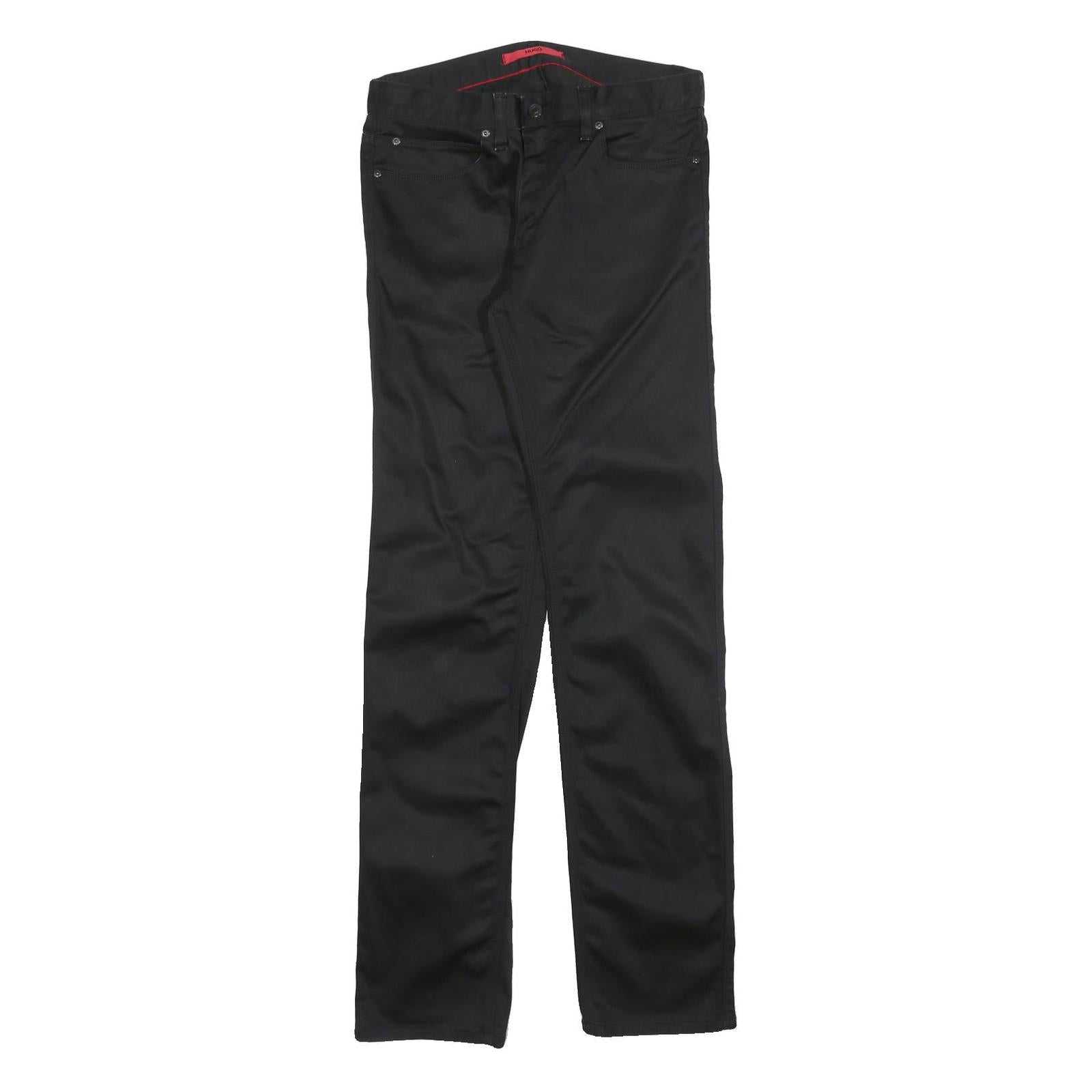 HUGO BOSS Mens Slim Black Cotton Blend Trousers W30 L34 Zip Closure Refurbished - N/A refurbished available on Cerqular