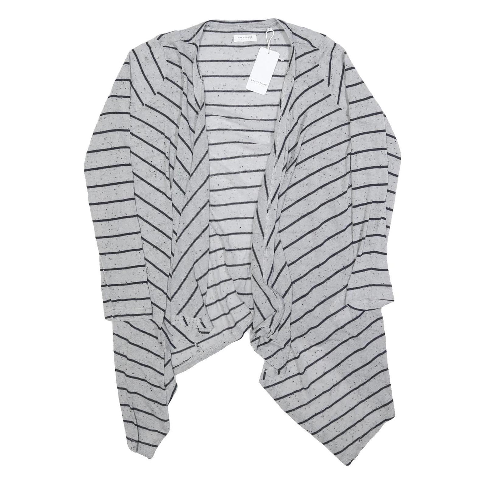 Buy GREYSTONE Womens Grey Black Stripe Open Front Long Sleeve Top L Cotton Blend Refurbished - $18.19 GREYSTONE Womens Grey Black Stripe Open Front Long Sleeve Top L Cotton Blend Refurbished - N/A refurbished available on Cerqular
