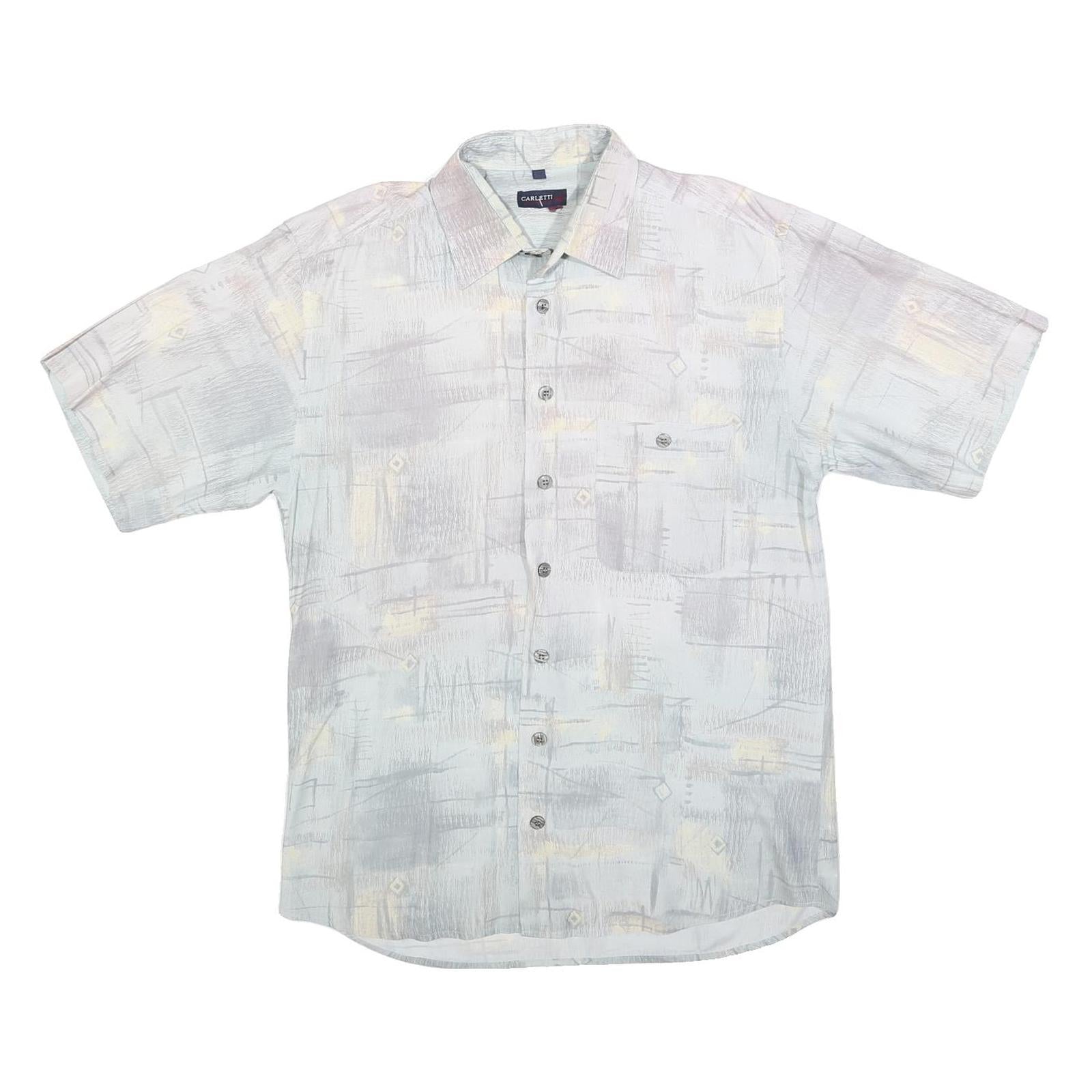 CARLETTI Mens White & Grey Abstract Print Shirt L Casual Cotton Blend Summer Refurbished - N/A refurbished available on Cerqular