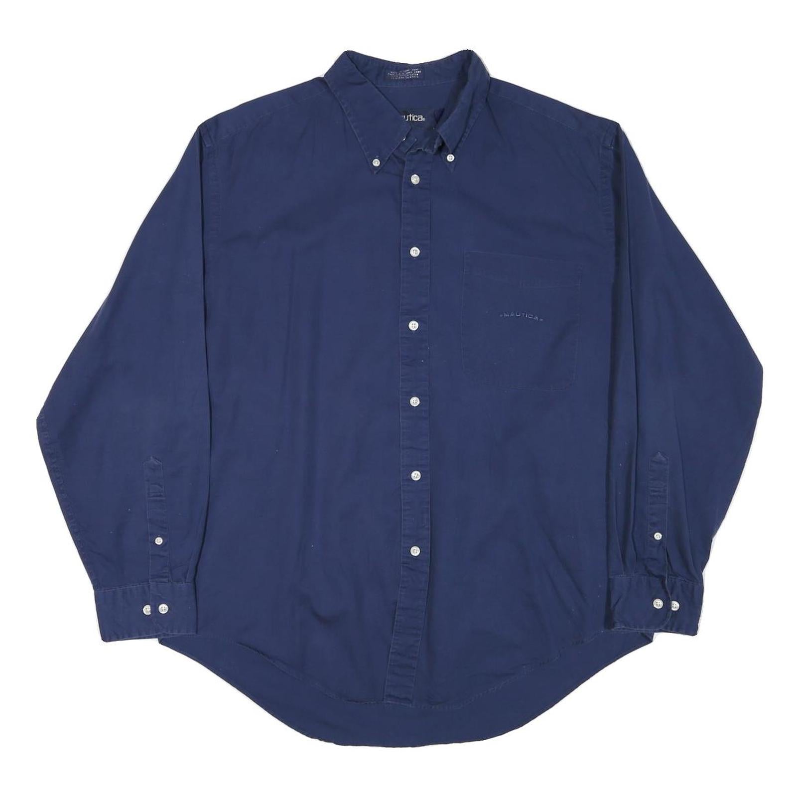 NAUTICA Mens Blue Cotton Blend Button Down Shirt L Classic Fit Long Sleeve Refurbished - N/A refurbished available on Cerqular