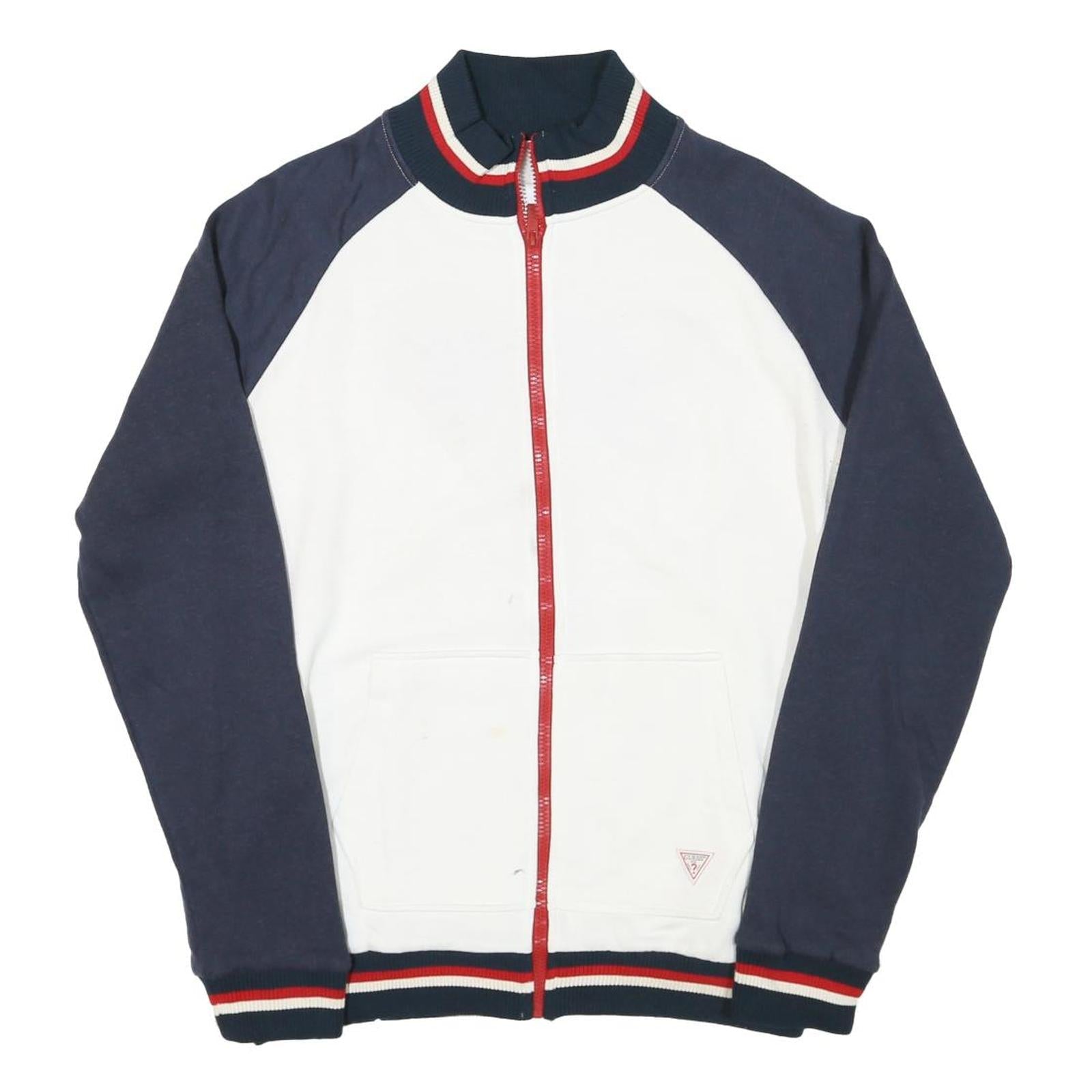 Buy GUESS Mens White & Navy Zip Front Cotton Blend Jacket L Striped Ribbed Collar Refurbished - $50.69 GUESS Mens White & Navy Zip Front Cotton Blend Jacket L Striped Ribbed Collar Refurbished - N/A refurbished available on Cerqular