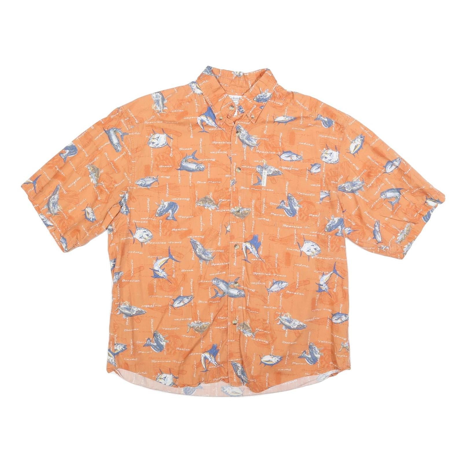 COLUMBIA Mens Orange Printed Cotton Blend Short Sleeve Shirt L Casual Summer Refurbished - N/A refurbished available on Cerqular