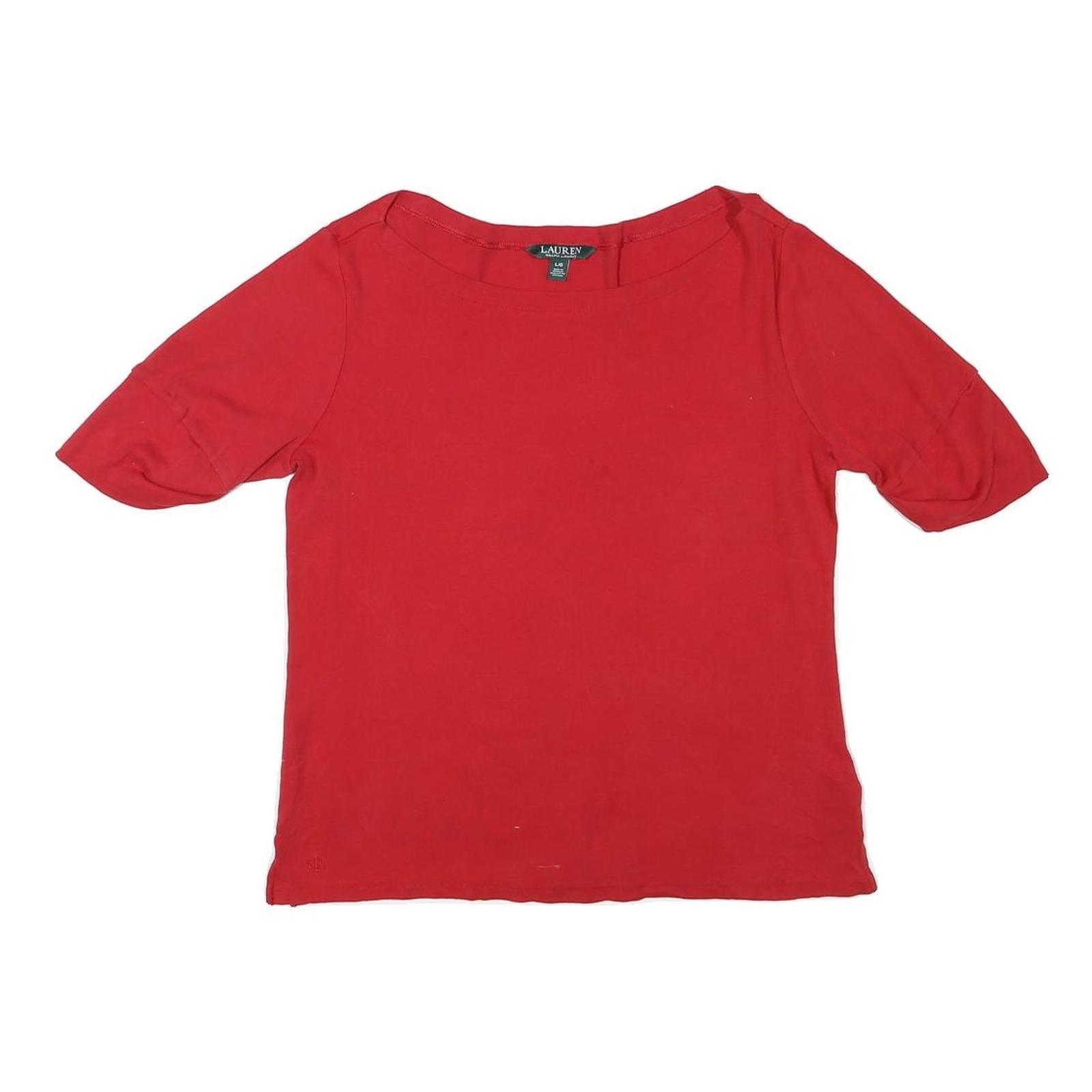 LAUREN RALPH LAUREN Womens Red T-Shirt L Short Sleeve Round Neck Simple Cotton Refurbished - N/A refurbished available on Cerqular