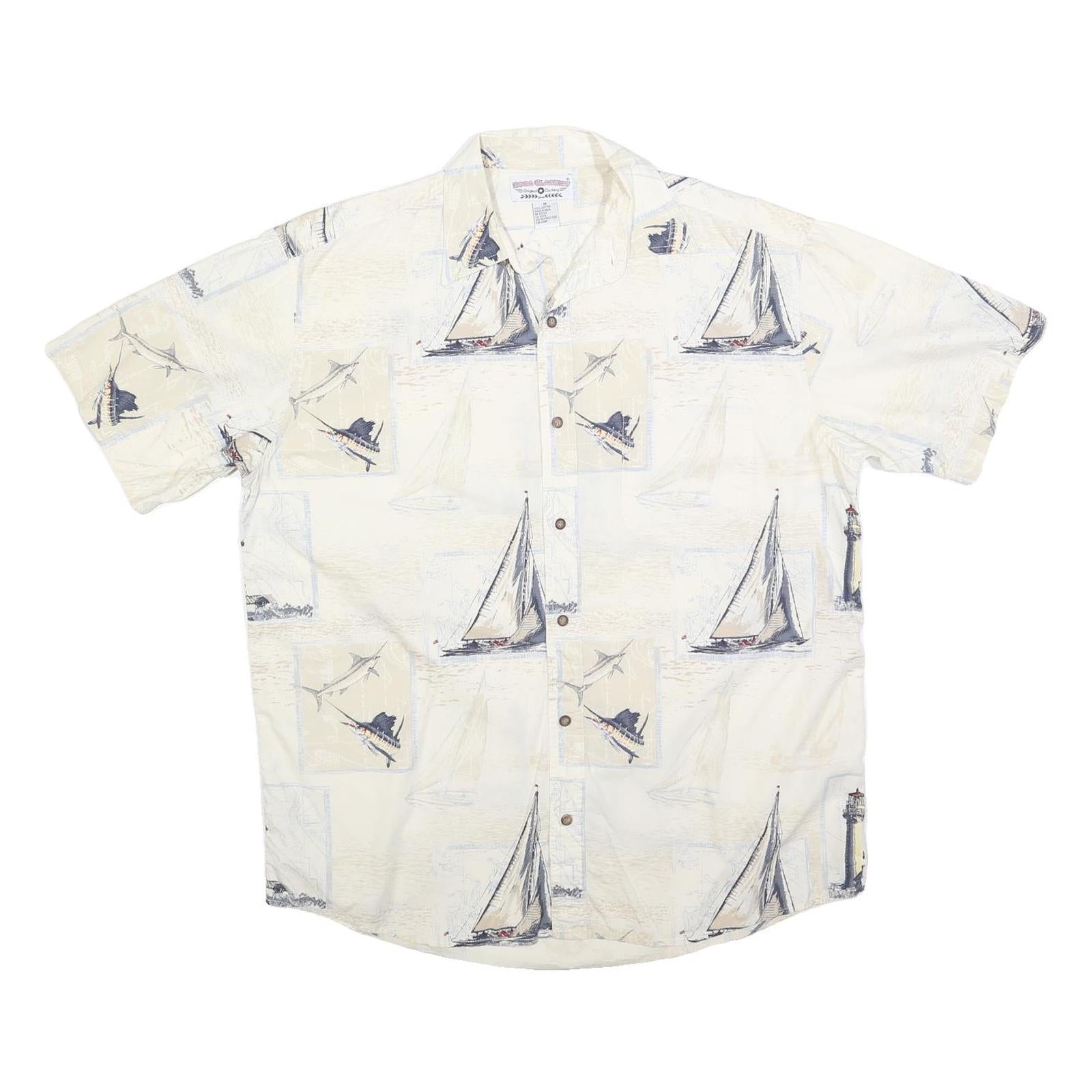 BOCA CLASSICS Mens Cream & Blue Sailing Print Cotton Shirt M Summer Beach Casual Refurbished - N/A refurbished available on Cerqular