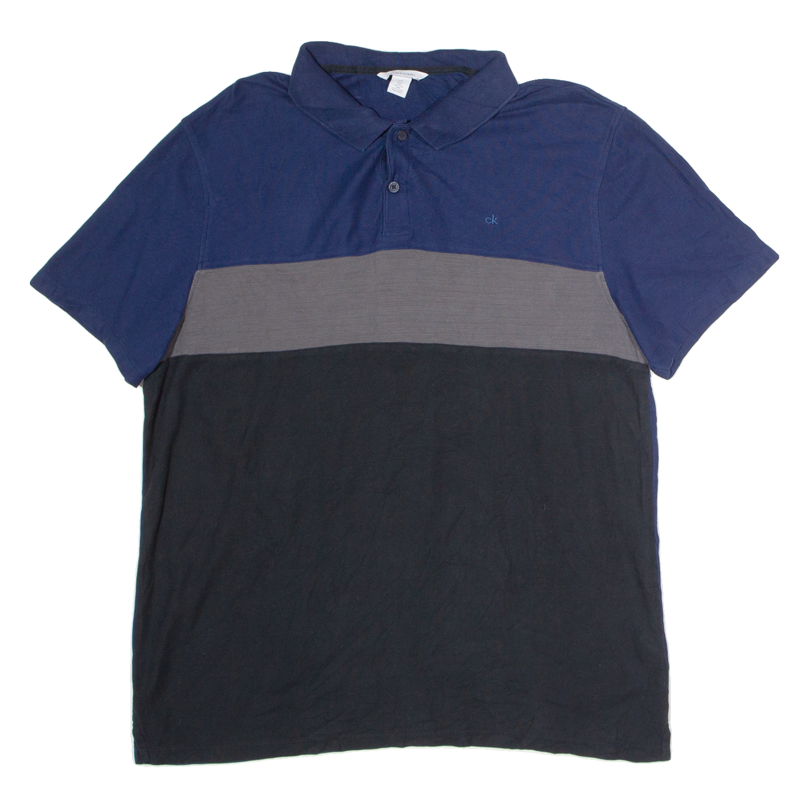CALVIN KLEIN Mens Polo Shirt Blue Striped L Refurbished - N/A refurbished available on Cerqular