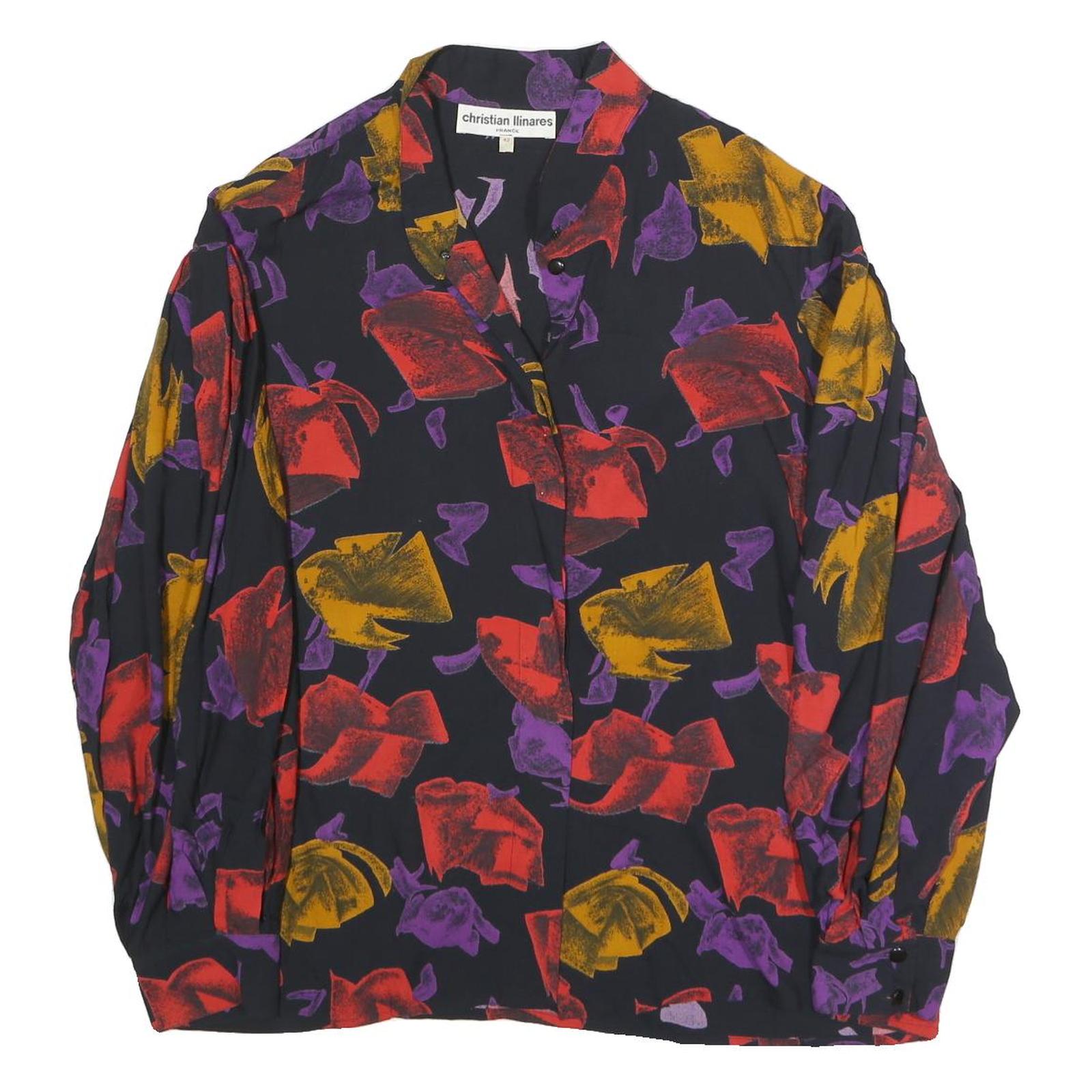 CHRISTIAN LLINARES Womens Black Red & Purple Printed Shirt Long Sleeve Collared Refurbished - N/A refurbished available on Cerqular