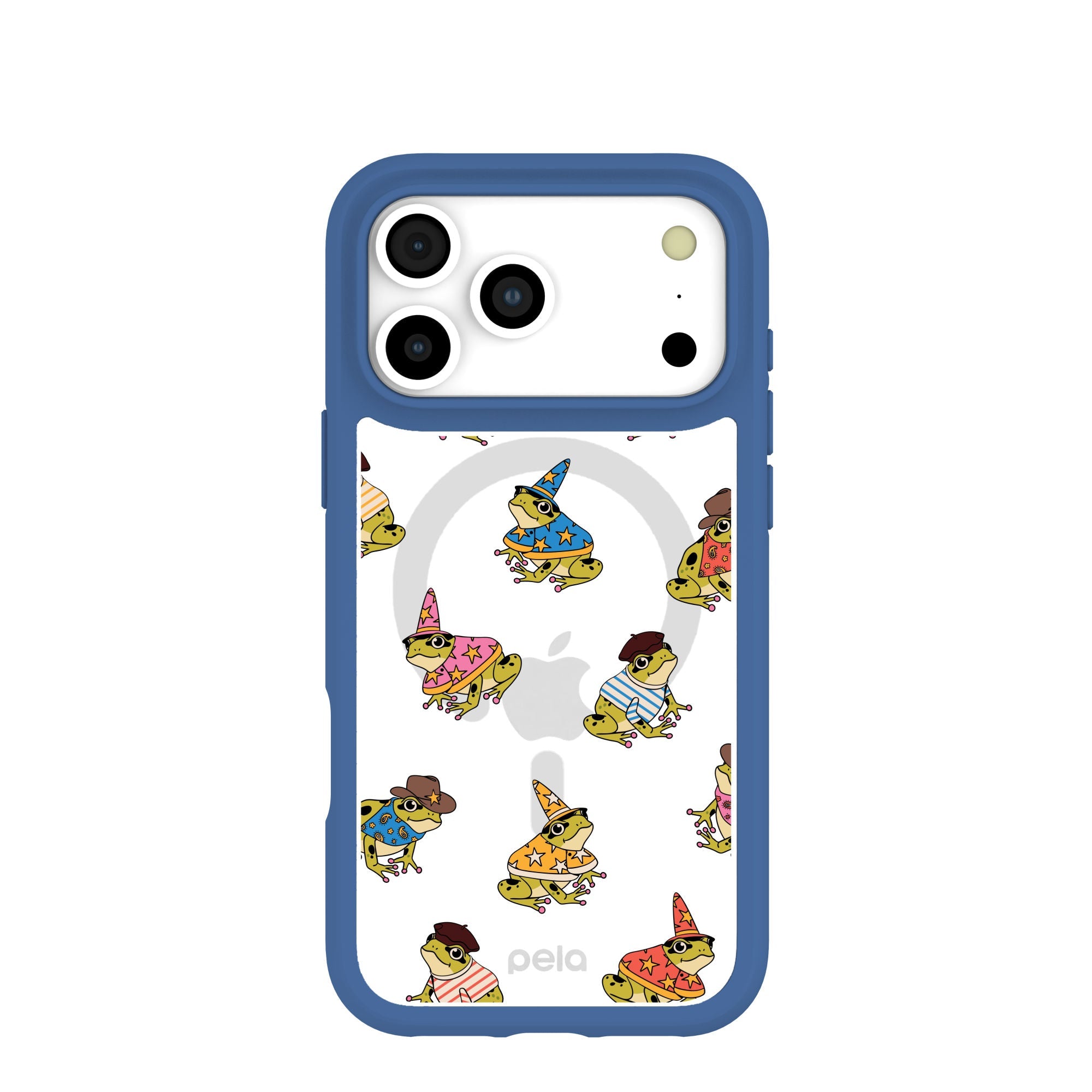 Clear Fancy Frogs iPhone 17 Pro Max Case With True Blue Ridge (MagSafe included) Refurbished - Pela Case refurbished available on Cerqular
